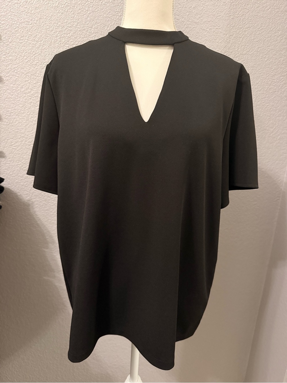 Ann Taylor Black Choker V Neck Top